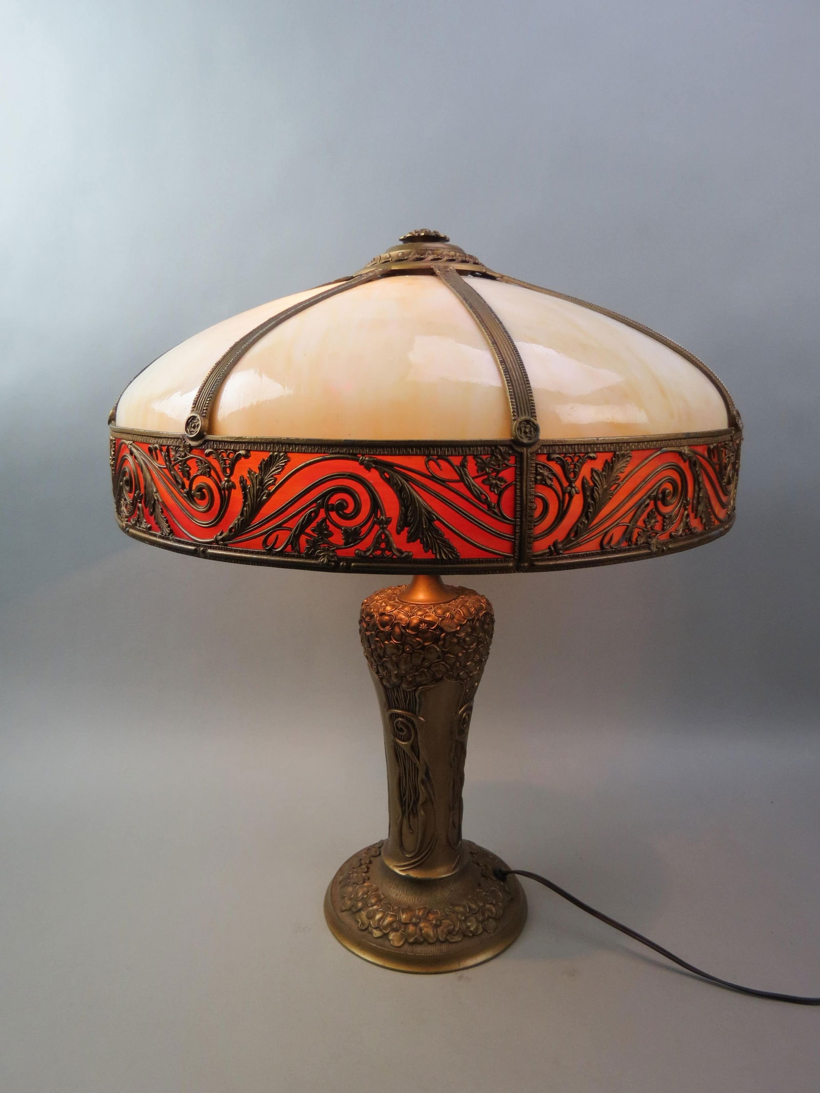 Antique Charles Parker Slag Glass Lamp, (1 of 11)