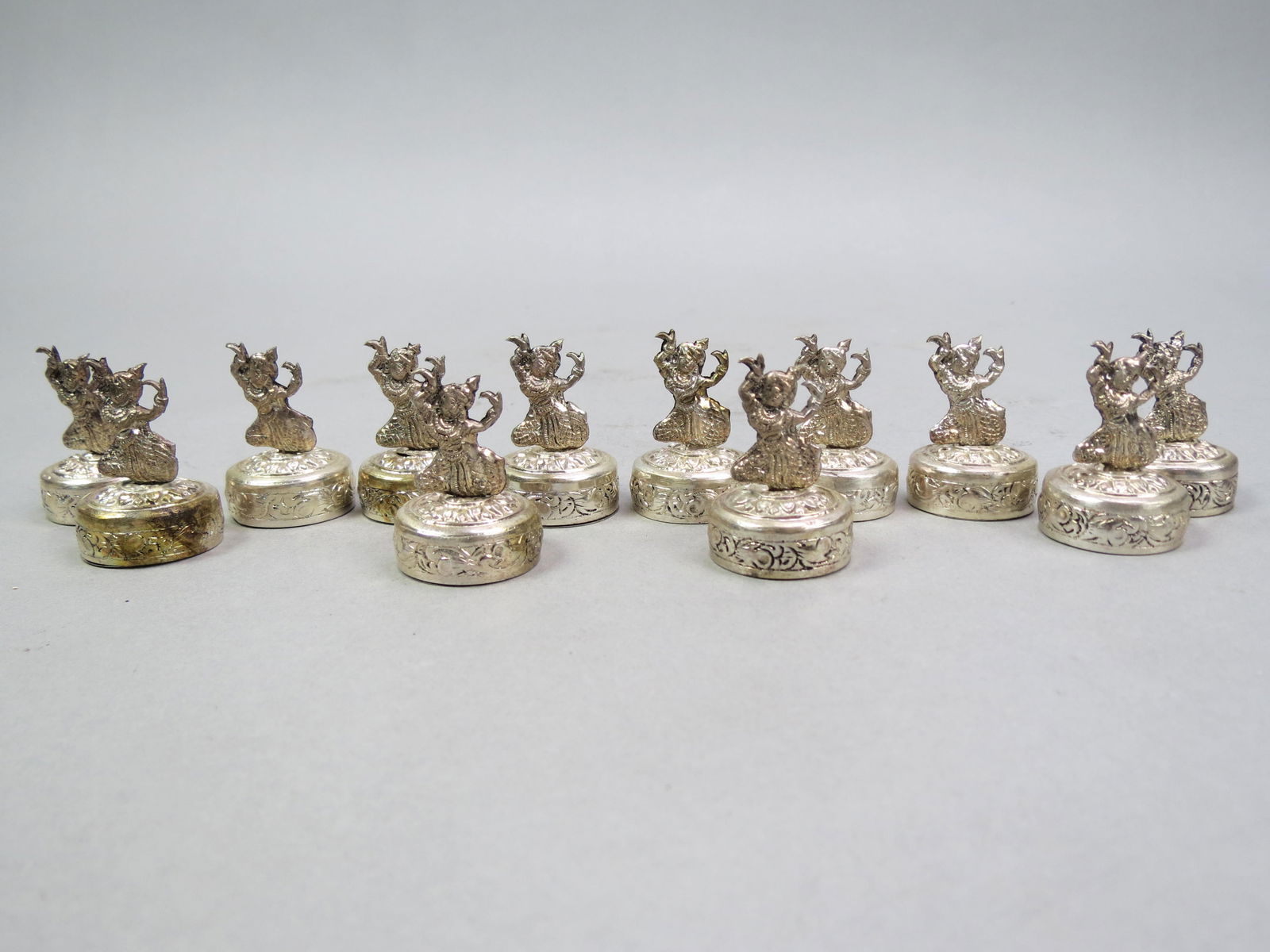 12 Thailand Silver Figural Place Card Holders, (1 of 4)