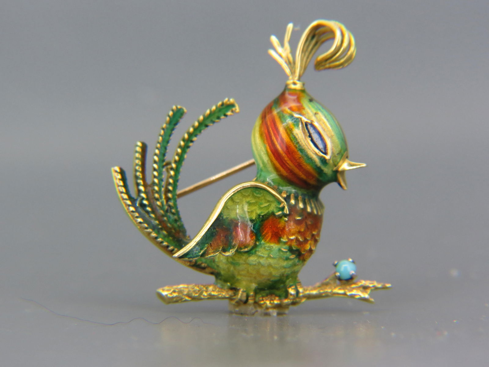 J. Rossi 18K Gold Enameled Bird Brooch, (1 of 5)