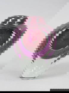 Jon Kuhn Studio Art Glass Vase,: internal amethyst and iridescent designs, clear base, panel cut sides or windows reveal internal decorations, 5", signed and dated April, 1981, excellent. Provenance; The Branch Gallery, Washington, D