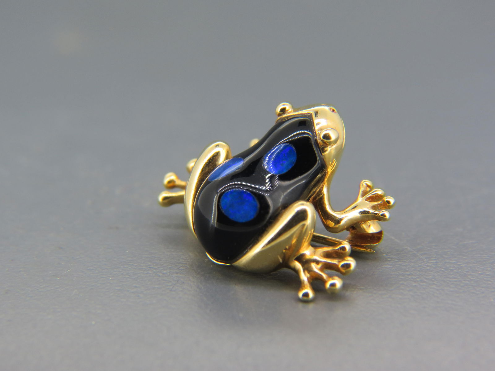 14K Gold, Black Opal & Onyx Frog Brooch, (1 of 4)