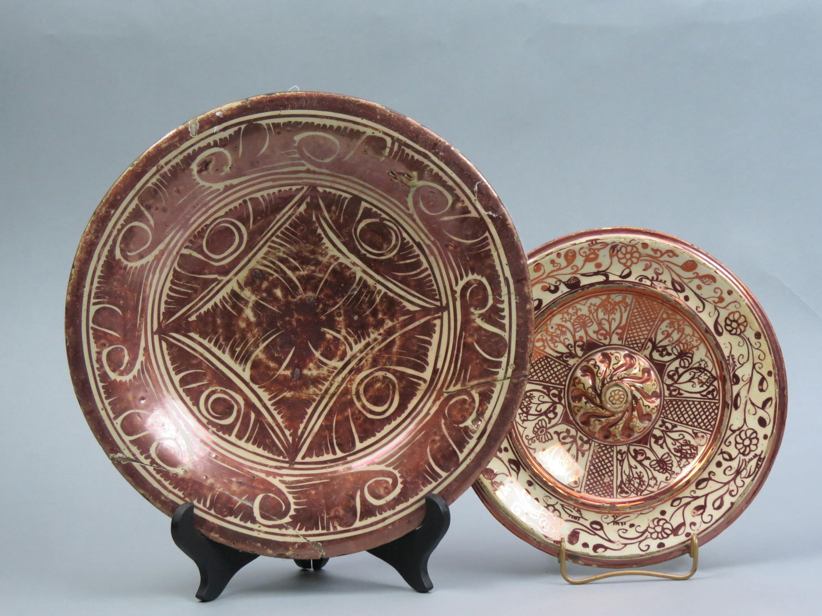2 Early Copper Luster Pottery Dishes, (1 of 5)