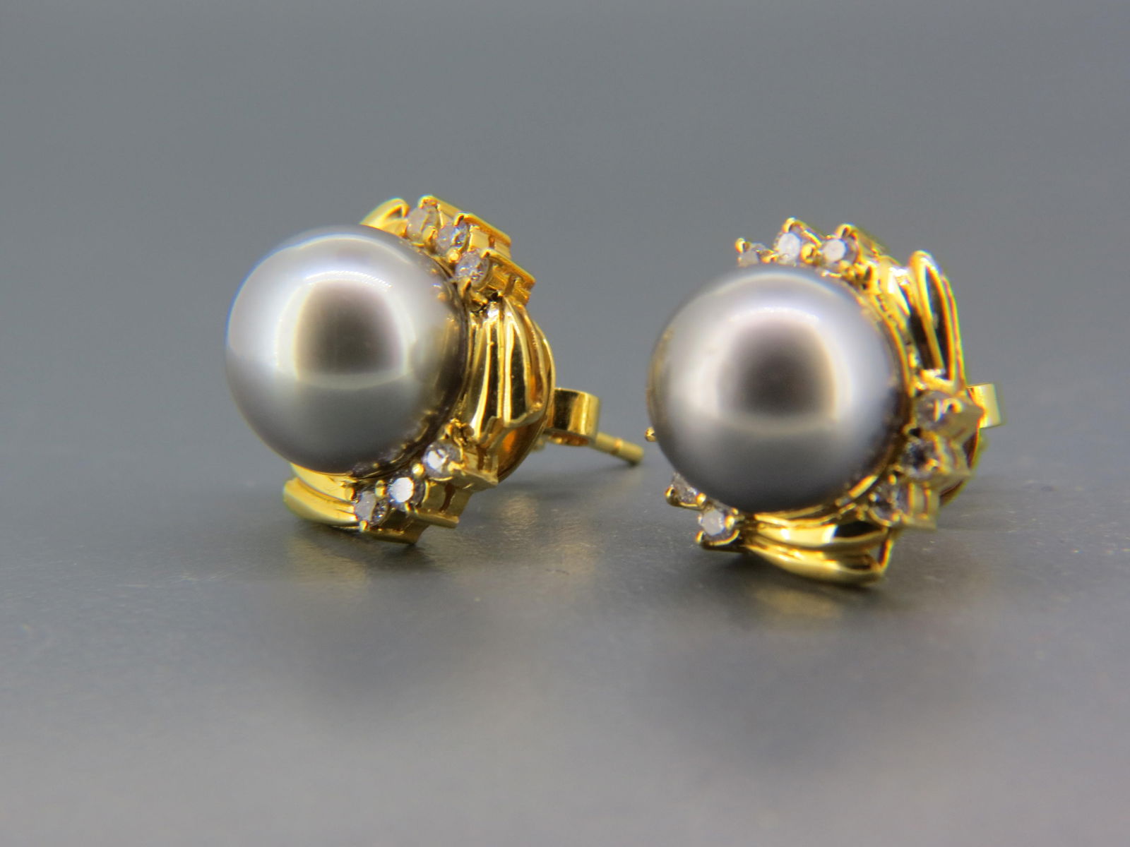 Large Silver-Grey Pearl & Diamond Earrings, (1 of 7)