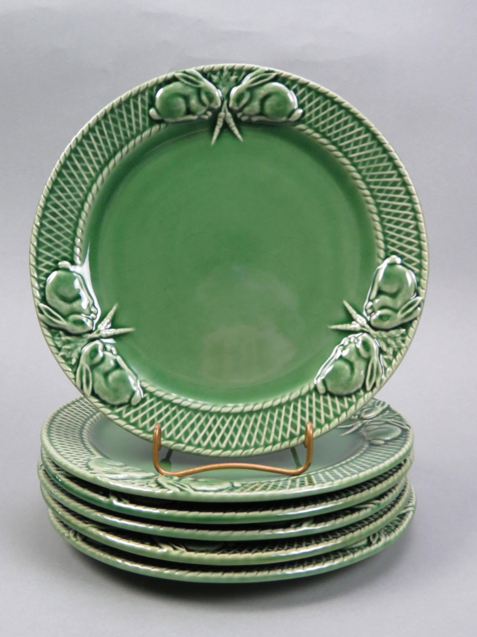 6 Majolica Pottery "Rabbit" Dinner Plates, (1 of 4)