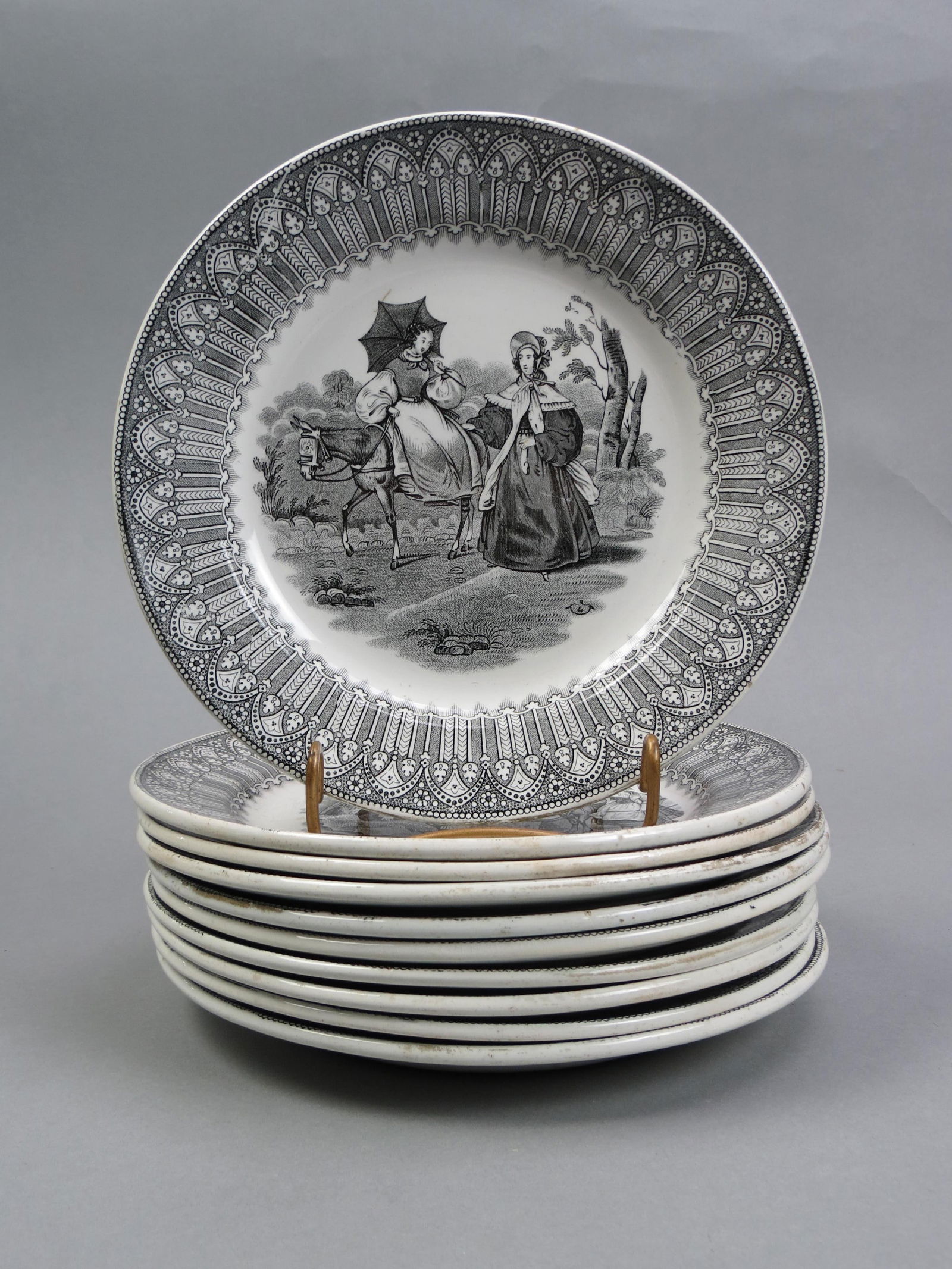 10 French Ironstone Scenic Plates, (1 of 12)