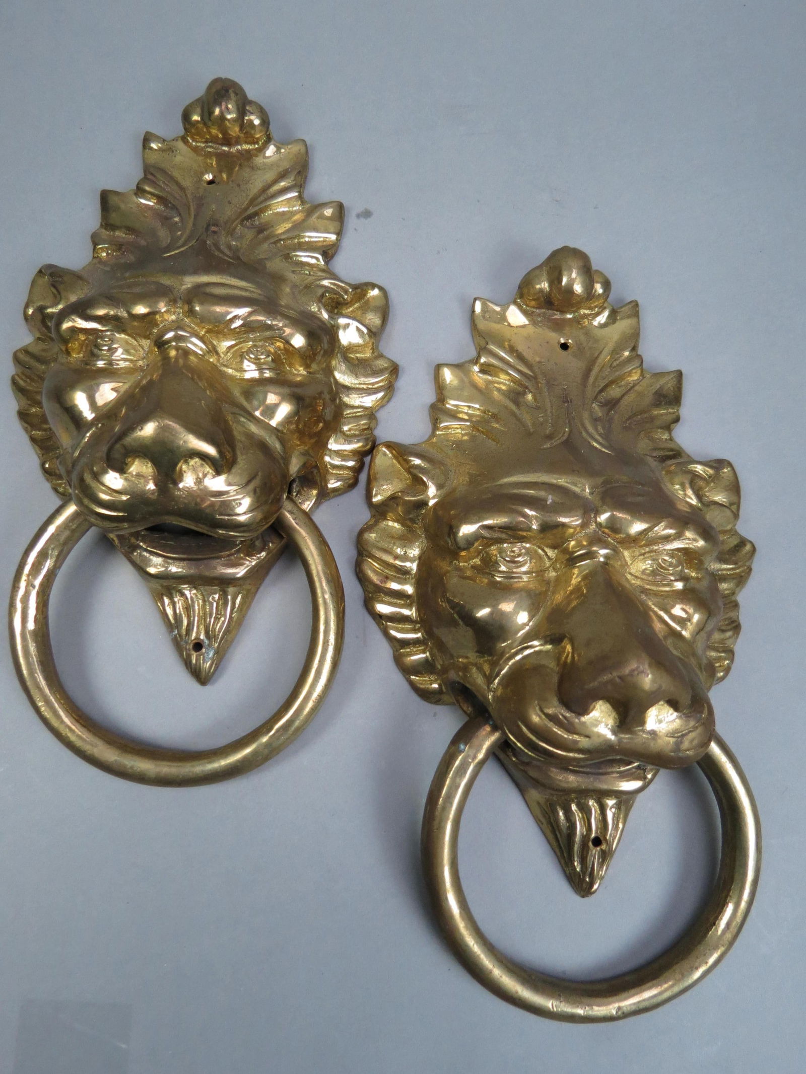 Pair of Brass Figural Lion Head Door Knockers (1 of 6)