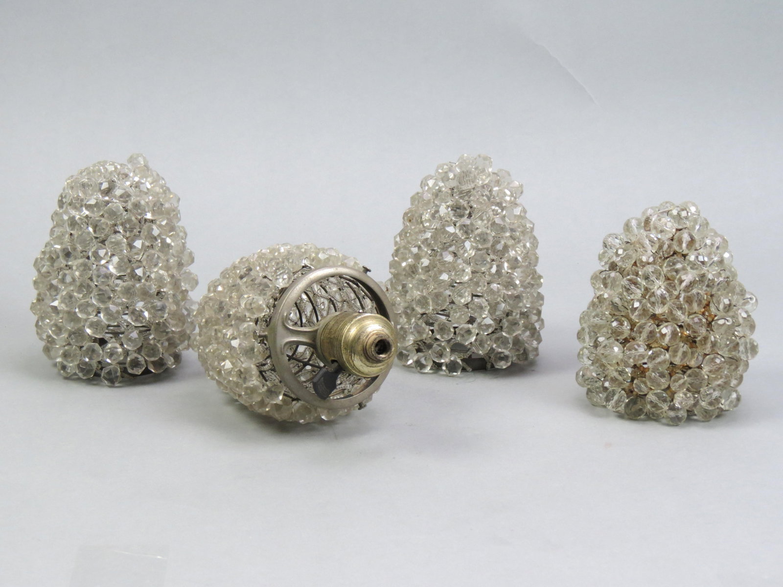4 Crystal Beaded Art Deco Shades,: grape cluster style fancy faceted beads, 6" long.