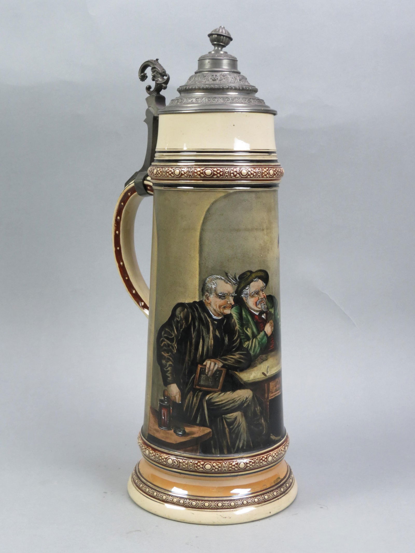 Large German Hand Painted Pottery Stein, (1 of 4)