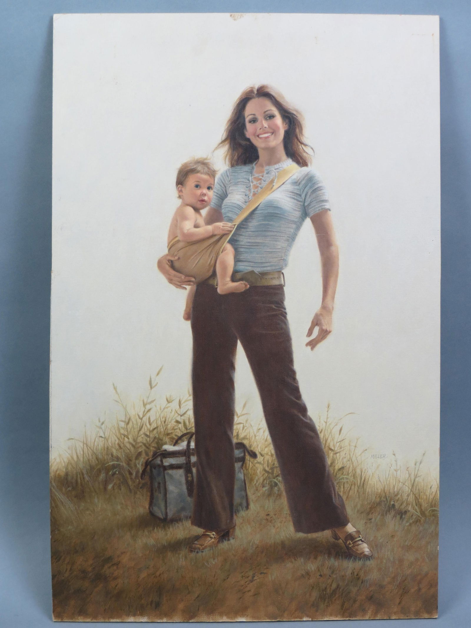 Tom Miller, illustration art for cover of novel,: young woman with baby boy, for the cover of a paperback novel in 1970's, 16" X 25".