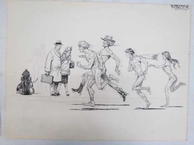 John Lehti, sketch, "Attitudes" streaking, 1970's (1 of 1)