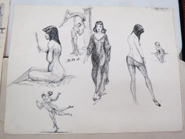 John Lehti, Sketch, Nudes and Woman in Dress, (1 of 1)