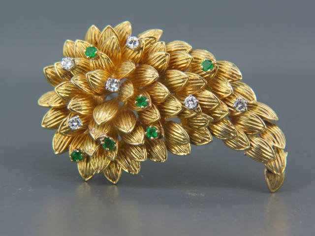 Van Cleef & Arpels Diamond & Emerald Brooch, 18K Gold, (1 of 8)