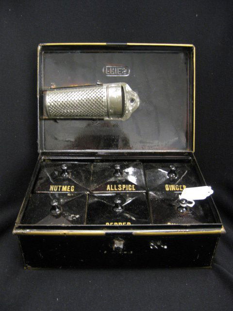 Victorian Tin Spice Set,: in original box with grater.