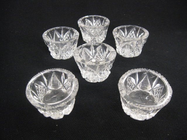 Set of 6 Libbey Cut Glass Salt Cellars,: signed, 2" diameter, excellent.