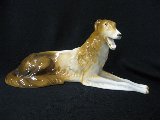 Royal Dux Porcelain Figurine of a Wolfhound,: 5 1/2" x 12", excellent.