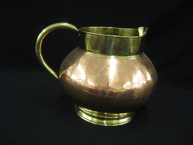 Copper & Brass Oversized Pitcher,: 19th century, just polish & laquered, 12", excellent.