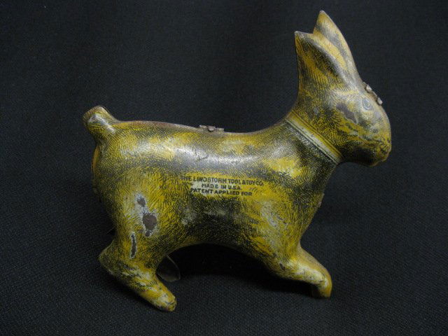 Antique Tin Wind-Up Toy Bunny Rabbit,: 5", working, all original, signed Lindstrom Tool & Toy Company.