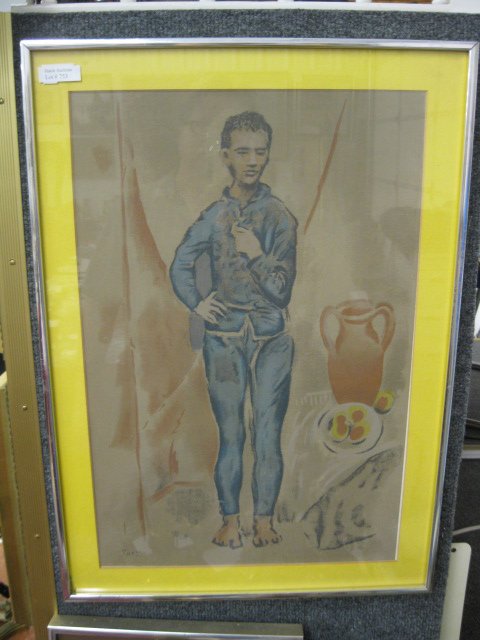Pablo Picasso, Lithograph, Young Man in: blue clothing, image area 13" x 19"