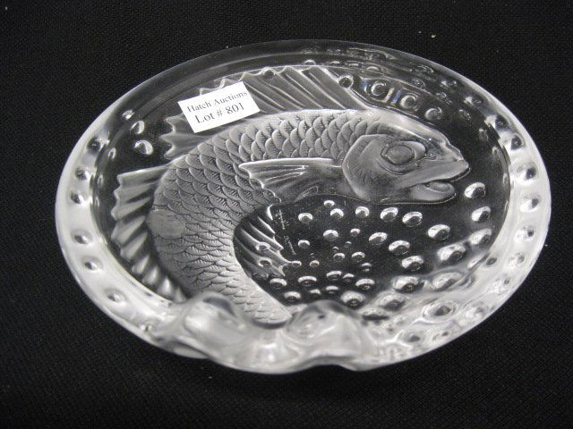 Lalique French Crystal Dish,: fish & aquatic bubble design, signed, 6" diameter, excellent.