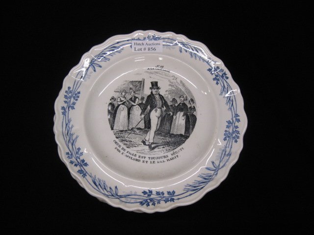 10 French Victorian Ironstone Bread Plates,: various comical or satire scenes of the 19th Century, 6 1/2".
