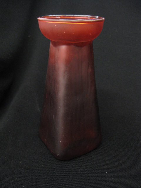 Loetz Art Glass Vase, scarce red, tulip top,: 5-3/4", excellent..The Loetz (or Lötz) factory was founded by Johann Baptist Eisner in 1836 in the bohemian village of Klostermühle. In 1840 the company was taken over by Johann Loetz and several ye