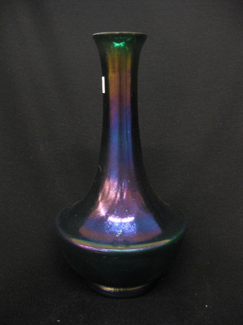 Loetz Art Glass Vase, deep purple iridescent: finish on dark green, 8-1/2", excellent...The Loetz (or Lötz) factory was founded by Johann Baptist Eisner in 1836 in the bohemian village of Klostermühle. In 1840 the company was taken over by Joha