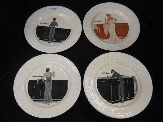 7 Crown Ducal Art Deco Bar Plates,: various scenes of women, with drink names, 8".