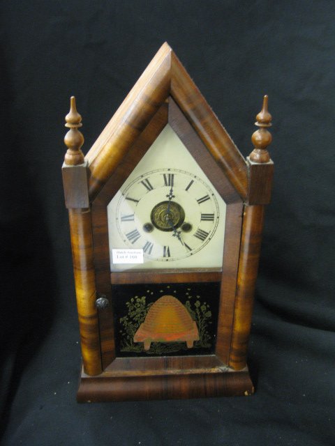 Jerome Steeple Clock,: with alarm, circa 1870's, 16" tall, working.....Chauncey Jerome (1793–1868) was a Clockmaker in the early 19th century. He made a fortune selling his clocks, and his business became enormous. He was