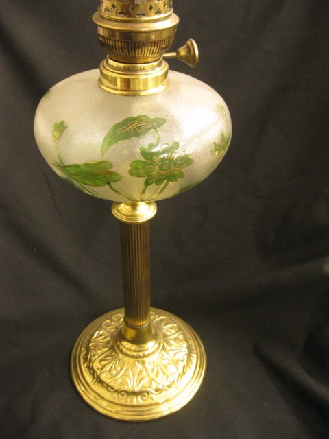 Victorian Cameo Style Art Glass Lamp,: converted from oil, brass base, 22".