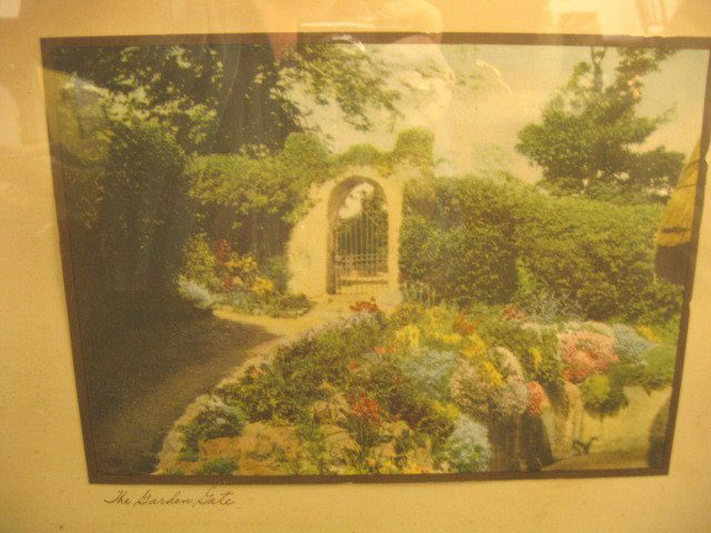 Wallace Nutting Print "The Garden Gate",: rich colors, image area 10 3/4" x 7 3/4".