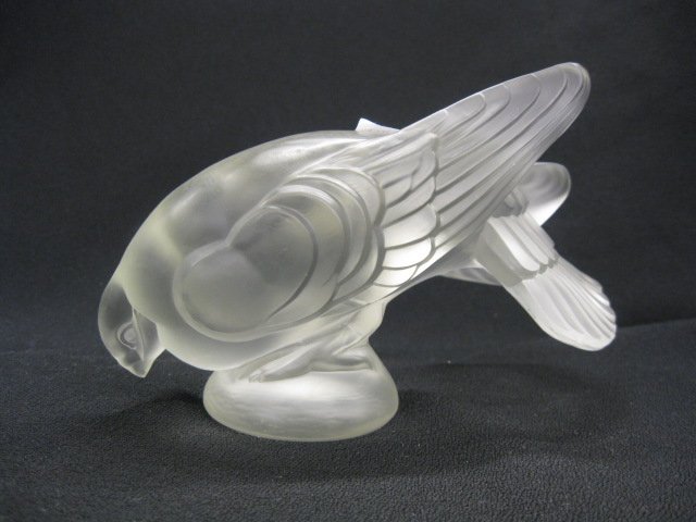Warren-Kessler Frosted Glass Bird Figurine,: in manner of R. Lalique, 7" long, signed, excellent... In the mid 30's Warren Kessler had a store on West 23 Street in New York City then to West 24th Street where he assemble lamps. The business was 