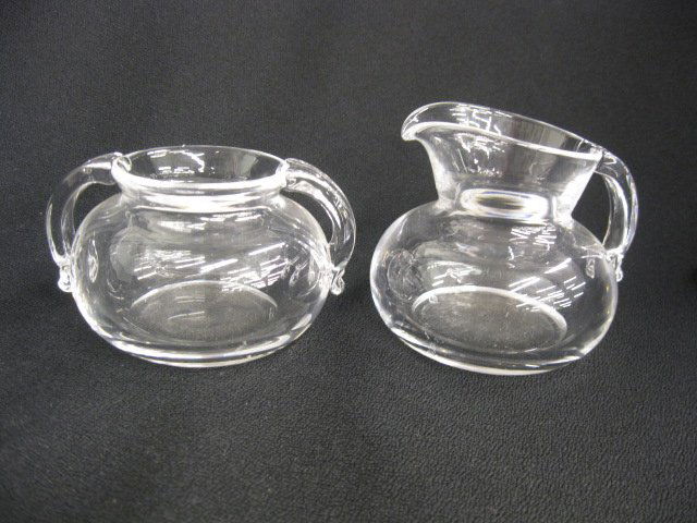 Steuben Crystal Creamer & Sugar,: signed, excellent, 3" (pitcher)....Steuben Glass, a division of Corning Incorporated, makes the purest crystal in the world. Throughout its history, Steuben has maintained its commitment to hand craft