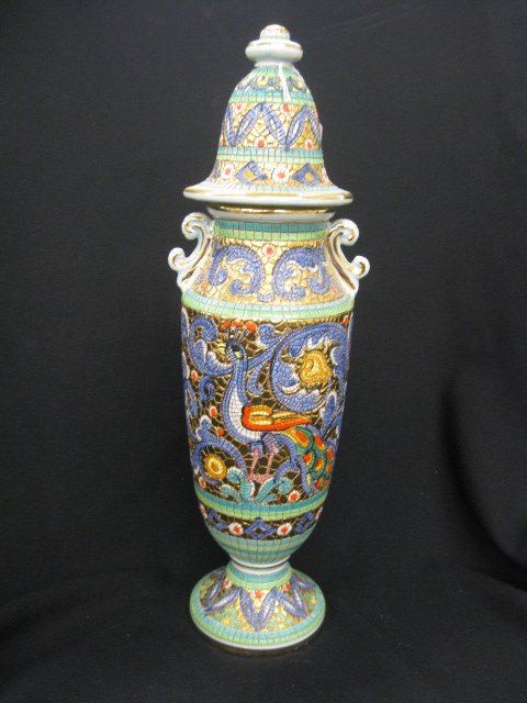 Deruta Italian Faience Pottery Covered Urn,: Mosiac, gold background, 15", excellent.Deruta - A mecca for Italian pottery lovers by Linda Prospero Crazy for hand-painted Italian ceramics? Stop and do not pass go when you reach Deruta, a town in