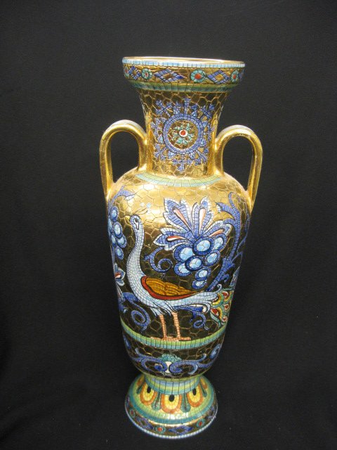 Deruta Italian Faience Pottery Vase,: mosiac, gold background, 14" tall, excellent. Deruta - A mecca for Italian pottery lovers by Linda Prospero Crazy for hand-painted Italian ceramics? Stop and do not pass go when you reach Deruta, a to