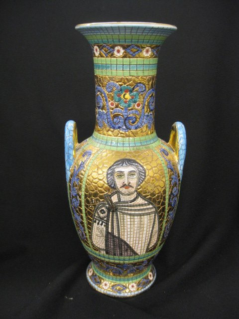 Deruta Italian Faience Pottery Vase,: Mosiac decor, gold background, 12 1/4", excellent. Deruta - A mecca for Italian pottery lovers by Linda Prospero Crazy for hand-painted Italian ceramics? Stop and do not pass go when you reach Deruta,