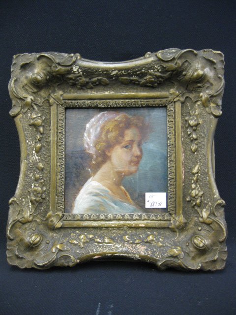 European Oil on Board, portrait of a young woman,: image area 4 1/2" X 5".