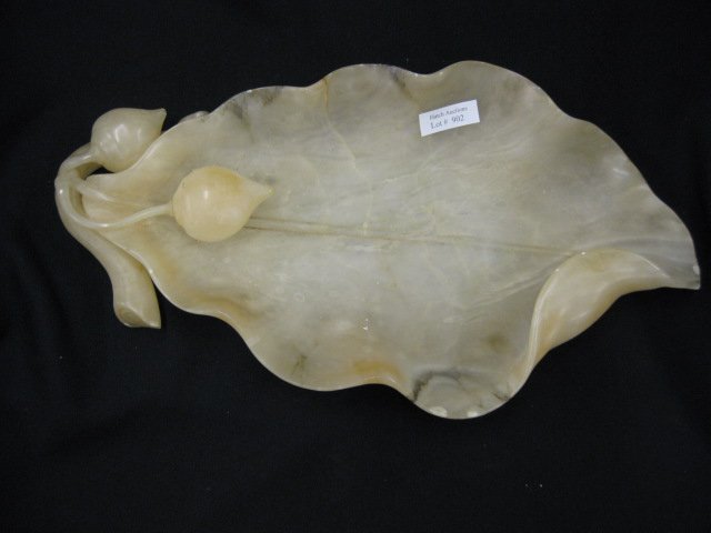 Carved Alabaster Figural Dish,: leaf and fruit design, 15" x 8"