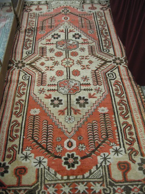 Oushak Persian Handmade Rug, stylized: florals, primarily browns, ivory & soft reds, 4' 7" x 9' 2"
