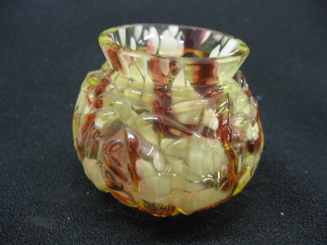 Victorian Art Glass Toothpick Holder,: mottled red & white on vaseline, 1 7/8", excellent.