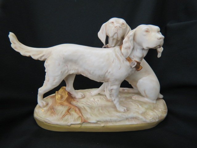 Royal Dux Porcelain Figurine of Two Dogs,: satin finish, 11" x 15", excellent.