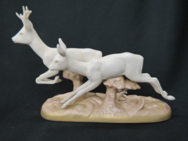 Royal Dux Porcelain Figurine of Two Deer,: satin finish, 7" x 12", excellent.....Royal Dux Porcelain has been produced since 1853, in the small town of Duchcov, located about two hours to the North West of Prague, the capital city of the recen