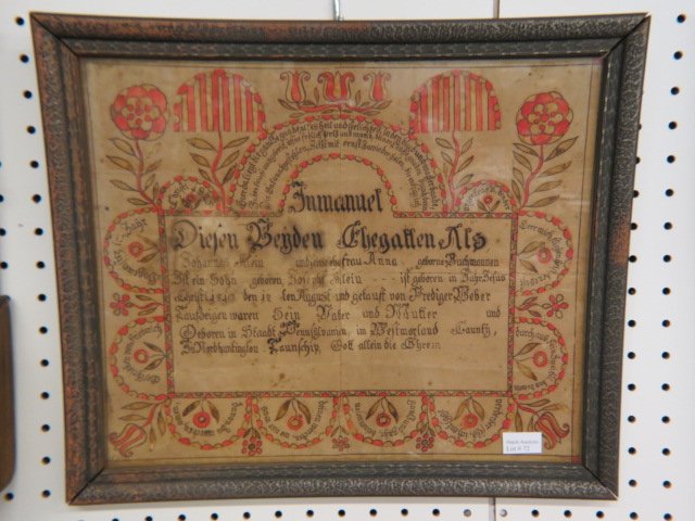 1810 Pennsylvania Fraktur: all handcolored, approx. 14" x 12", birth of Joseph Klein, North Huntington Township, Westmoreland County....Fraktur are colorful documents made by Pennsylvania Germans who lived in rural parts of sou