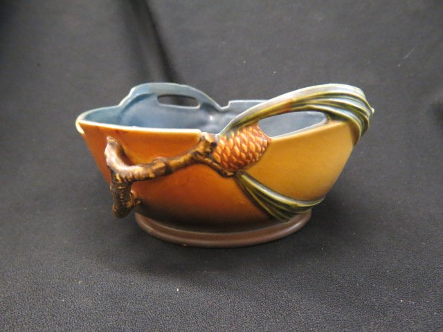 Roseville Pottery "Pinecone" Planter,: brown, #321-9", 1931, excellent.