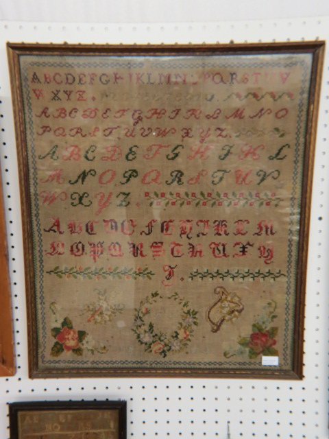 1805 Sampler, Alphabet & Floral,: colorful, approx. 21" x 24".