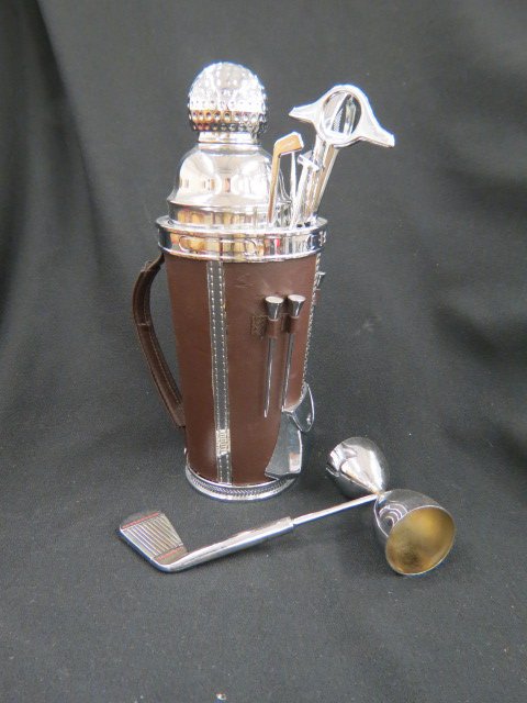 Novelty Golf Bar Set,: bag with cocktail shaker & various bar tools!