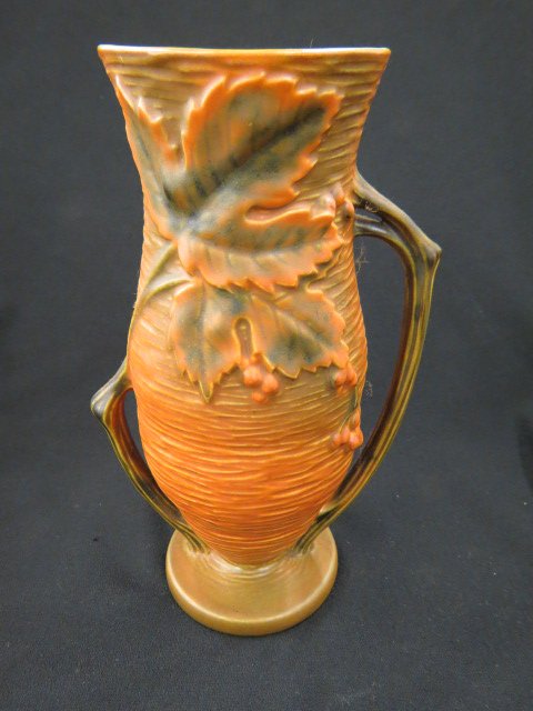Roseville Pottery "Bushberry" Vase,: brown, #37-10", 1948, excellent.