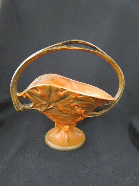 Roseville Pottery "Bushberry" Basket,: brown, #372-12", 1948, excellent.