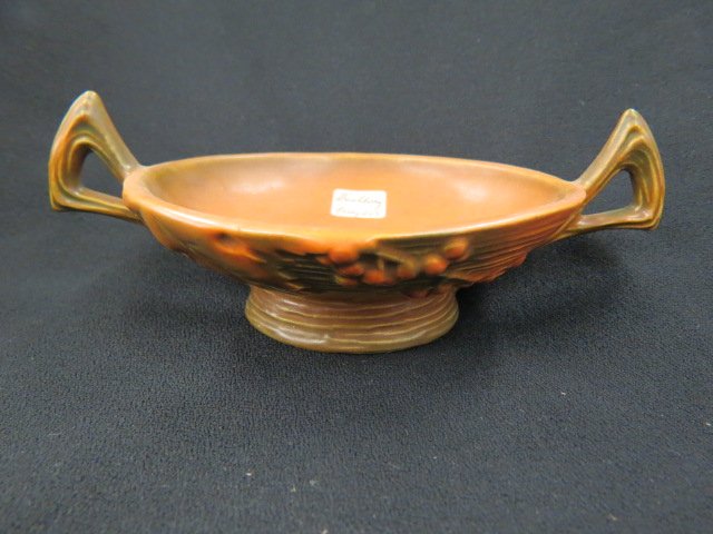 Roseville Pottery "Bushberry" Bowl,: brown, handled, #412-6", 1948, excellent.