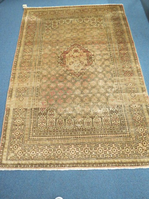 Oushak Turkish Handmade Rug,: semi-antique, geometrics, browns, 5' x 7'2".