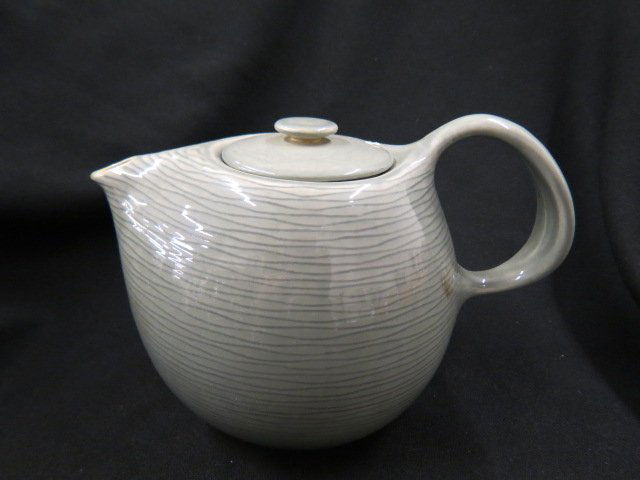 Roseville Pottery "Raymor" Teapot,: wavy line design, 1952, mid-century moderne, grey, 6 1/2" tall, excellent.